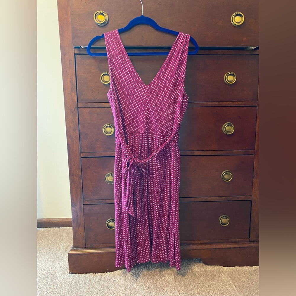 LOFT Dress- pink with white polka dots